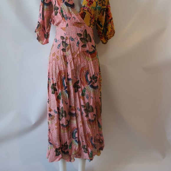 Womens Farm Rio Pink Multicolor (Item- 1) Birds in The Wild Wrap Maxi Dress S - Picture 7 of 16